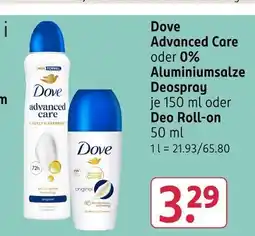 Rossmann Dove advanced care oder 0% aluminiumsalze deospray Angebot