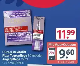 Rossmann L'oréal revitalift filler tagespflege 50 ml oder augenpflege 15 ml Angebot