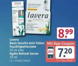 Rossmann Lavera basis sensitiv anti-falten feuchtigkeitscreme oder hydro refresh serum Angebot