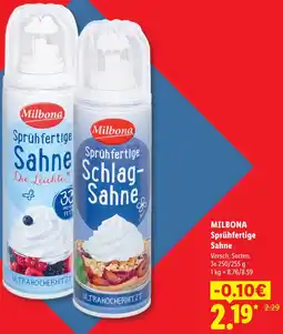 Lidl Milbona sprühfertige sahne Angebot