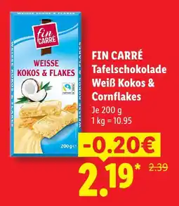 Lidl Fin carré tafelschokolade weiß kokos & cornflakes Angebot