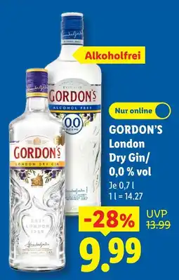 Lidl Gordon's london dry gin/ 0,0 % vol Angebot