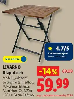 Lidl Livarno klapptisch modell „valencia“ Angebot