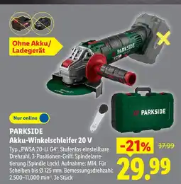 Lidl Parkside akku-winkelschleifer 20 v Angebot
