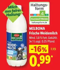 Lidl Milbona frische weidemilch Angebot