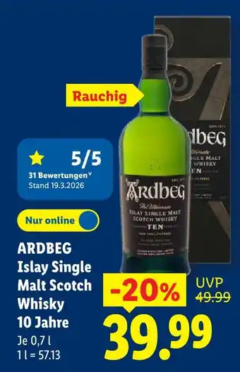 Lidl Ardbeg islay single malt scotch whisky 10 jahre Angebot