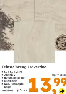 Globus Baumarkt Feinsteinzeug travertino Angebot