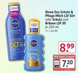 Rossmann Nivea sun schutz & pflege milch lsf 50+ oder schutz und bräune lsf 30 Angebot