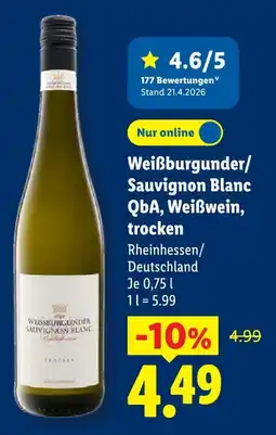Lidl Weißburgunder/sauvignon blanc qba, weißwein, trocken Angebot