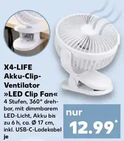 Kaufland X4-LIFE Akku-Clip Ventilator LED Clip Fan Angebot