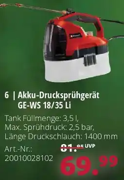 Dehner Einhell Akku-Drucksprühgerät GE-WS 18/35 Li Angebot