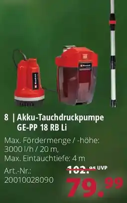 Dehner Einhell Akku-Tauchdruckpumpe GE-PP 18 RB Li Angebot