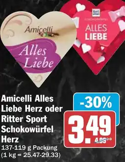 HIT Amicelli Alles Liebe Herz oder Ritter Sport Schokowürfel Herz Angebot