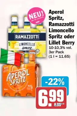 HIT Aperol Spritz, Ramazzotti Limoncello Spritz oder Lillet Berry Angebot