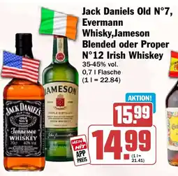 HIT Jack Daniels Old N°7, Evermann Whisky,Jameson Blended oder Proper N°12 Irish Whiskey Angebot