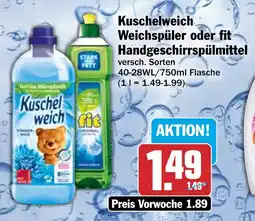 HIT Kuschelweich Weichspüler oder fit Handgeschirrspülmittel Angebot
