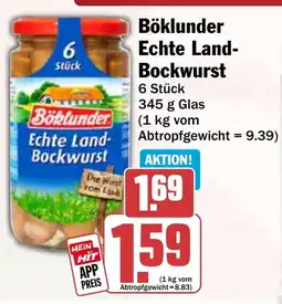 HIT Böklunder Echte Land- Bockwurst Angebot