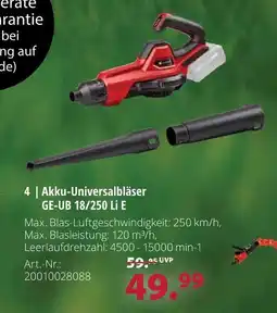 Dehner Einhell akku-universalbläser ge-ub 18/250 li e Angebot