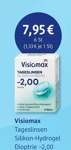 dm drogerie Visiomax tageslinsen silikon-hydrogel dioptrie -2,00 Angebot