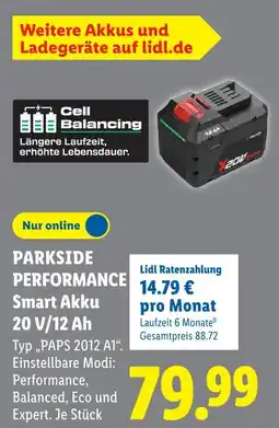 Lidl Parkside performance smart akku 20 v/12 ah Angebot