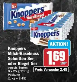 AEZ Knoppers Milch-Haselnuss Schnitten 8er oder Riegel 5er Angebot