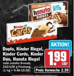 AEZ Duplo, Kinder Riegel, Kinder Cards, Kinder Duo, Hanuta Riegel Angebot