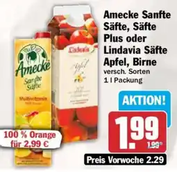 AEZ Amecke Sanfte Säfte, Säfte Plus oder Lindavia Säfte Apfel, Birne Angebot