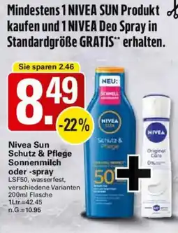 WEZ Nivea Sun Schutz & Pflege Sonnenmilch oder -spray Angebot