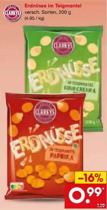 Netto Marken-Discount CLARKYS Erdnüsse im Teigmantel Angebot