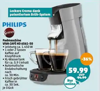 PENNY Philips Senseo Padmaschine Viva Café Hd6561-50 Angebot
