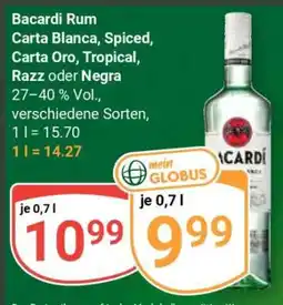 Globus Bacardi Rum Carta Blanca, Spiced, Carta Oro, Tropical, Razz oder Negra Angebot