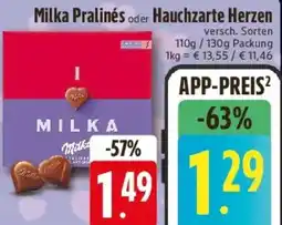 E-Center Milka Pralinés oder Hauchzarte Herzen Angebot