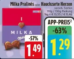 Edeka Milka Pralinés oder Hauchzarte Herzen Angebot