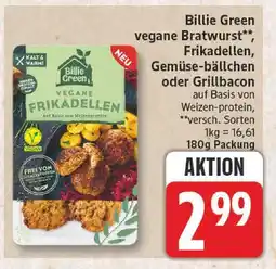 Edeka Billie green vegane bratwurst, frikadellen, gemüse-bällchen oder grillbacon Angebot