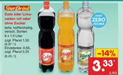 Netto Marken-Discount Star drink cola oder limonaden mit oder ohne zucker Angebot