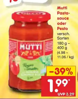 Netto Marken-Discount Mutti pasta-sauce oder pesto Angebot
