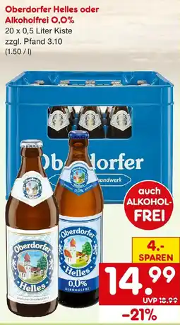 Netto Getränke Discount Oberdorfer Helles oder Alkoholfrei 0,0% Angebot