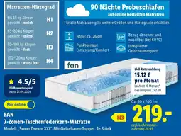 Lidl Fan 7-zonen-taschenfederkern-matratze modell „sweet dream xxl“ Angebot