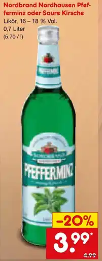 Netto Marken-Discount Nordbrand Nordhausen Pfefferminz oder Saure Kirsche Angebot