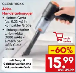 Netto Marken-Discount CLEANMaxx Akku Handstaubsauger Angebot