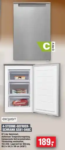 Handelshof exquisit 4-STERNE-GEFRIER- SCHRANK GS81-040C Angebot