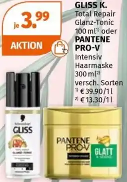 Müller GLISS K. Total Repair Glanz-Tonic oder PANTENE PRO-V Intensiv Angebot