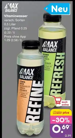 Netto Marken-Discount Max balance vitaminwasser refine holunderblüte-pfirsich-geschmack Angebot