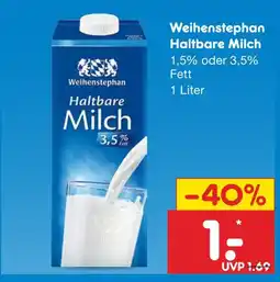 Netto Marken-Discount Weihenstephan haltbare milch 1,5% fett Angebot