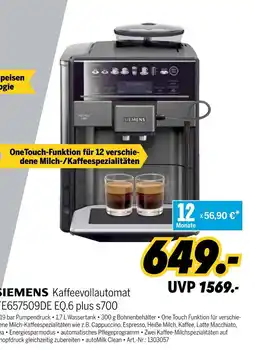 MEDIMAX Siemens kaffeevollautomat te657509de eq.6 plus s700 Angebot