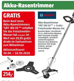 Bauhaus BOSCH Akku-Rasentrimmer 'GRT 18V-33' + Gratis Freischneider-Messer-Set Angebot