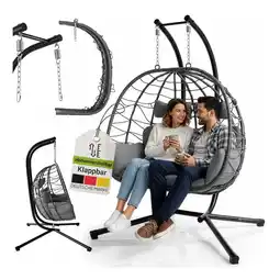 Netto Marken-Discount Juskys Doppelhängesessel Aria - Polyrattan Hängesessel mit Gestell & Kissen - 2 Personen - Grau Angebot