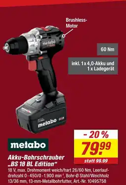 toom Baumarkt Metabo akku-bohrschrauber bs 18 bl edition Angebot