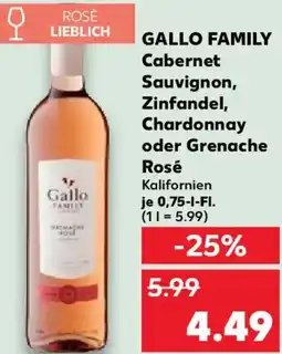 Kaufland GALLO FAMILY Cabernet Sauvignon, Zinfandel, Chardonnay oder Grenache Rosé Angebot
