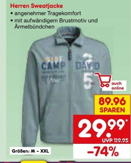 Camp David Herren Sweatjacke 1 stk Angebot bei Netto Marken-Discount